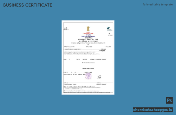 Indische Registrierungsurkunde (Word und PDF), Version 3 – Beispielvorschau